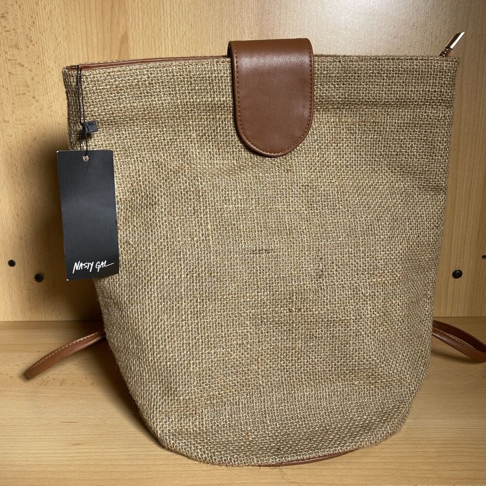 Nasty Gal Natural Burlap Beach Backpack/Bag New With Tags